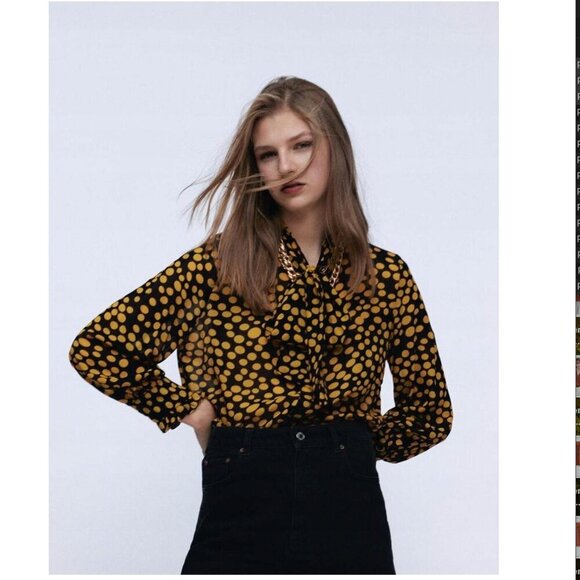 ZARA BLACK SHIRT WITH YELLOW POCKETS TIES  Size M NEW WITH TAG! - Picture 6 of 6